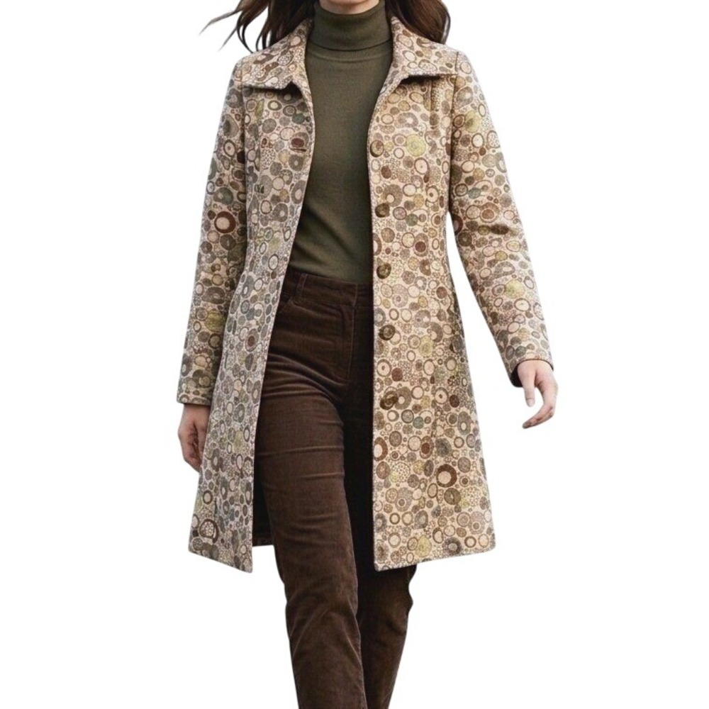 Young Thread Geometric Circle Jacquard Trench Coat Brown Tan Small RN131037